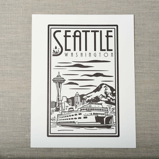 Seattle Linocut Art Print, Seattle/ Northwest, Pike Street Press, Pike Street Press- Pike Street Press