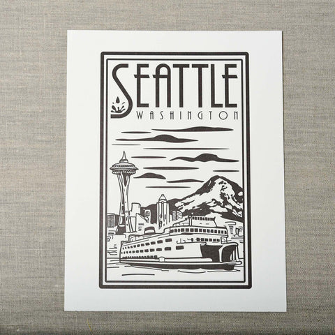 Seattle Linocut Art Print, Seattle/ Northwest, Pike Street Press, Pike Street Press- Pike Street Press